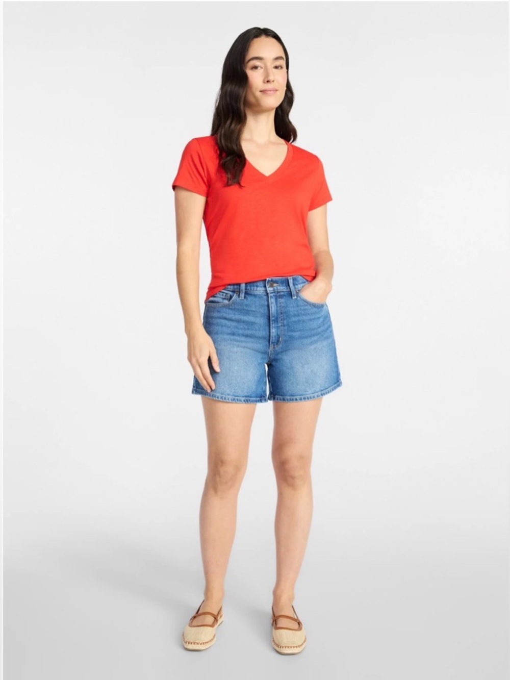Time and Tru Women's High Rise Denim Shorts, 5" Inseam- Size 16